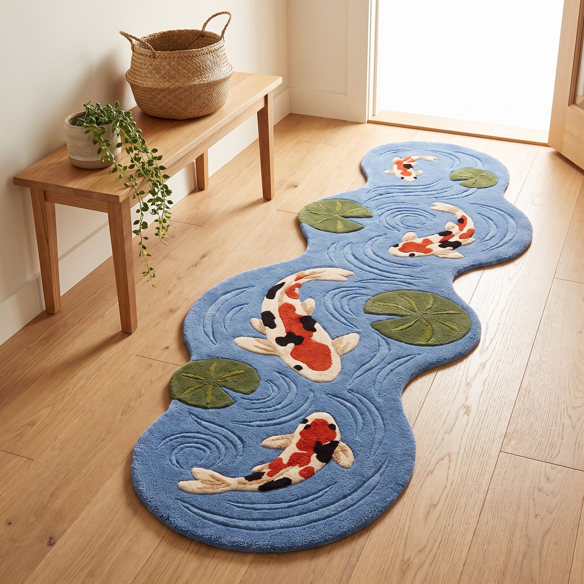 Koi Pond Rug, Hand Tufted Wool Sculptural Fish Pond Area Rug in